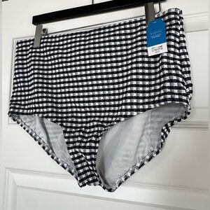 NWT Lands' End Black and White Gingham High Waist Swim Bottoms